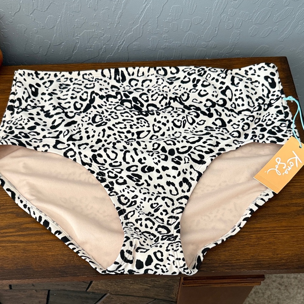Kona Sol Black and White Leopard Print Swim Bottom